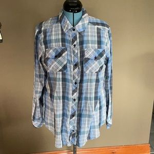 Kut from the Kloth blue gray plaid button down XL